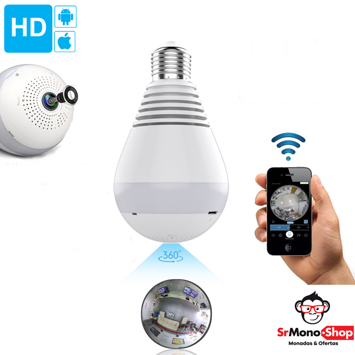 Protege y vigila en todo momento desde cualquier lugar tu domicilio o negocio. Camara modelo Foco wifi, toma fotos, graba audio. Compatible con android y IOS. Conexión wifi a red sin cables. Soporta memoria hasta 64gb. Conexión directa a 220v.